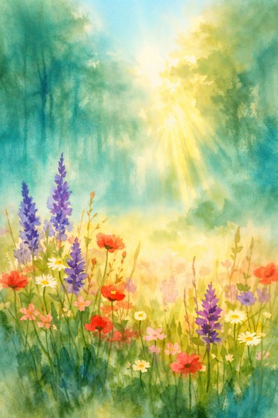 Pradera soleada de flores silvestres de Natalie Bruns
