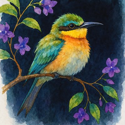 Pájaro de colores vivos en una rama de Natalie Bruns