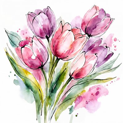 Ramo de tulipanes en acuarela de Natalie Bruns