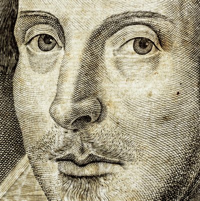 Detalle del retrato de William Shakespeare en el frontispicio de Comedies, histories,  t... de Nathan Benn