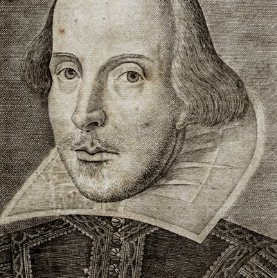 Detalle del retrato de William Shakespeare en el frontispicio de Comedies, histories,  t... de Nathan Benn