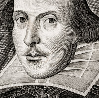 Detalle del retrato de William Shakespeare en el frontispicio de Comedies, histories,  t... de Nathan Benn
