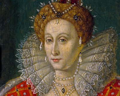 Detalle del retrato al óleo en miniatura de la reina Isabel I de Inglaterra e Irlanda de Nathan Benn