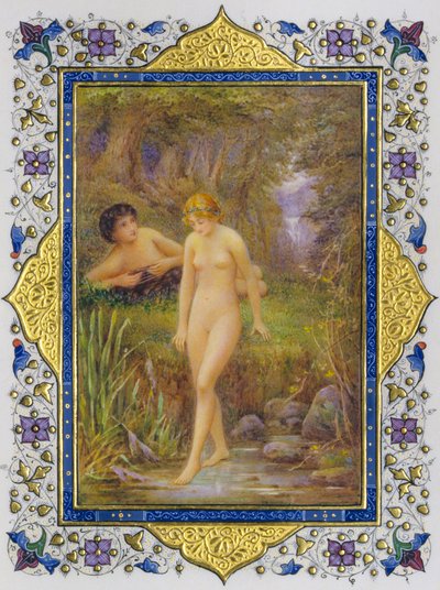 Página iluminada de un libro de sonetos de Shakespeare con mujer desnuda en fanta... de Nathan Benn