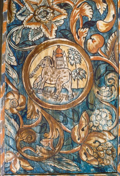 Pintura de un elefante transportando un el templo en una sinagoga rural del siglo XVIII pai... de Nathan Benn