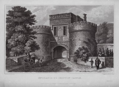 Entrada al castillo de Skipton (grabado) de Nathaniel (after) Whittock