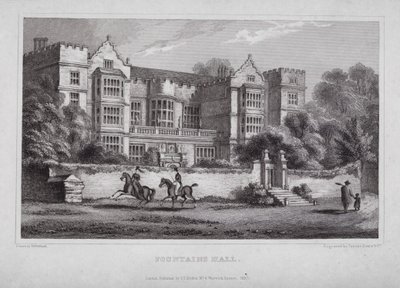 Fountains Hall (grabado) de Nathaniel (after) Whittock