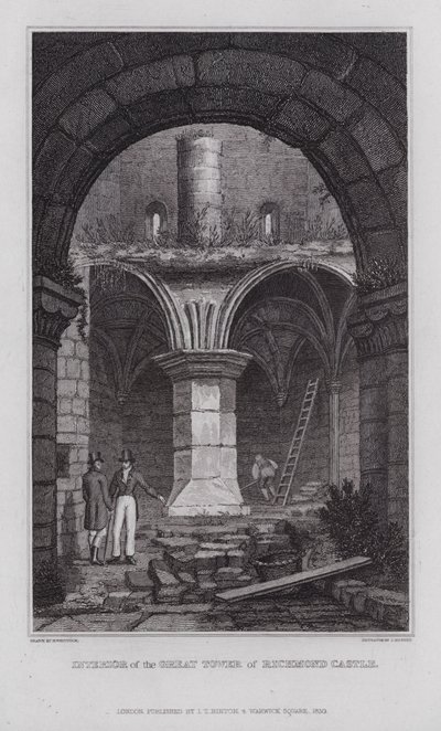 Interior de la Gran Torre del Castillo de Richmond (grabado) de Nathaniel (after) Whittock