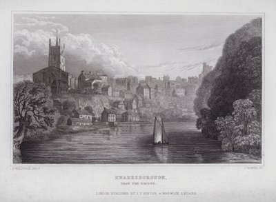 Knaresborough, desde el puente (grabado) de Nathaniel (after) Whittock