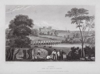 Ripon, desde el camino a Masham (grabado) de Nathaniel (after) Whittock