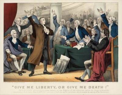 Dame libertad o dame muerte! - Patrick Henry dando su gran discurso sobre los derechos, 1876 de Currier and Ives