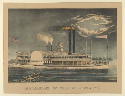 Luz de luna en el Mississippi, 1872-74 de Currier and Ives