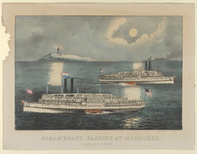 Barcos de vapor pasando a medianoche - En Long Island Sound, 1872-74 de Currier and Ives