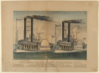 La gran carrera de barcos de vapor del Mississippi - De Nueva Orleans a St. Louis, julio de 1870 - Entre t..., 1872-74. Creadores: Nathaniel Currier, James Merritt Ives, Currier and Ives de Currier and Ives