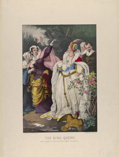 Las reinas rivales - María Reina de Escocia desafiando a la Reina Isabel, 1857-72. Creadores: Nathaniel Currier, James Merritt Ives, Currier and Ives de Currier and Ives