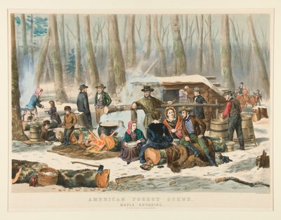 Escena del bosque americano, Maple Sugaring de Nathaniel Currier