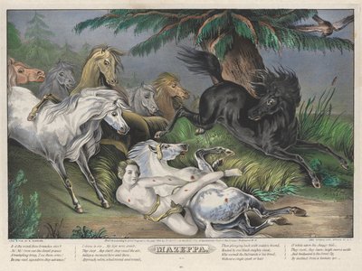 Mazeppa: Plato 3 del juego de Cuatro (4) Platos (Rodeados de Caballos Salvajes) de Nathaniel Currier