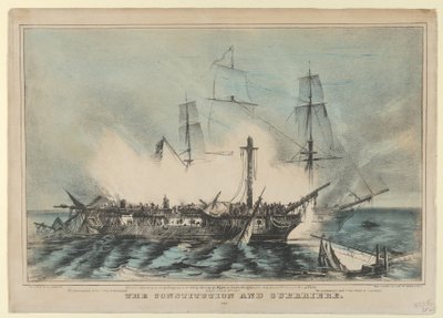 La Constitución y Guerriere - Luchado el 19 de agosto de 1812 - La Guerriere tuvo 15 hombres muertos, 1848 de Nathaniel Currier
