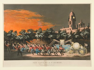 La vida de un bombero / La carrera. - de Nathaniel Currier