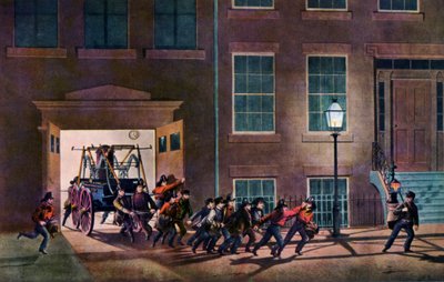 La alarma nocturna, La vida de un bombero, 1854 de Nathaniel Currier