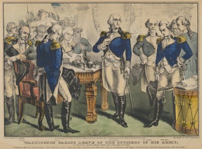 Washington despidiéndose de los oficiales de su ejército en la taberna de Francis, Broad Street, Nueva York, 1848 de Nathaniel Currier
