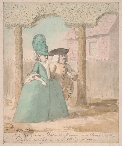 El papá y la mamá de Miss Peagreen paseando por la vía pública en un balneario de Nathaniel Dance