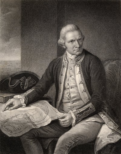 Capitán James Cook, grabado por W. Holl, de 