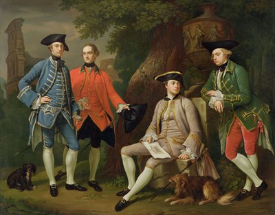 James Grant de Grant, John Mytton, el Honorable Thomas Robinson y Thomas Wynne, c.1760 de Nathaniel Dance Holland