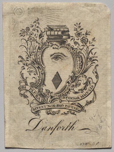 Exlibris: Escudo de Armas con Danforth inscrito de Nathaniel Hurd