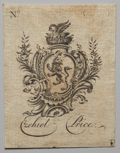 Exlibris: Escudo de armas con inscripción de Ezekiel Price de Nathaniel Hurd