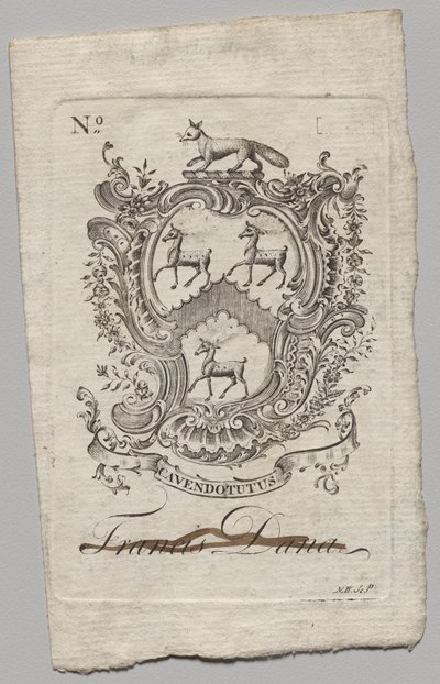 Exlibris: Escudo de armas con la inscripción de Francis Dana de Nathaniel Hurd