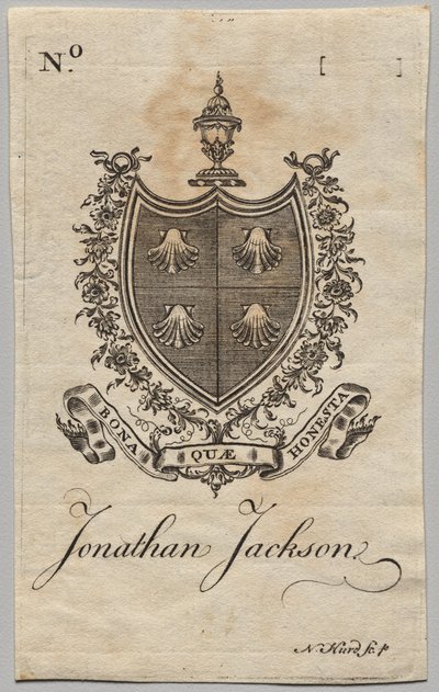 Exlibris: Escudo de armas con la inscripción de Jonathan Jackson de Nathaniel Hurd