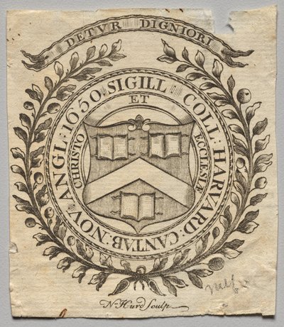 Exlibris: Sello del Colegio de Harvard de Nathaniel Hurd