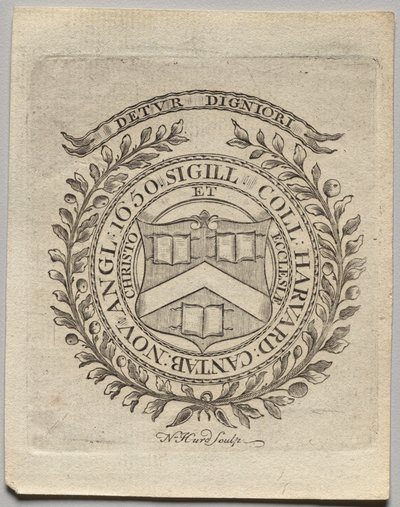 Ex libris: Sello del Colegio de Harvard de Nathaniel Hurd