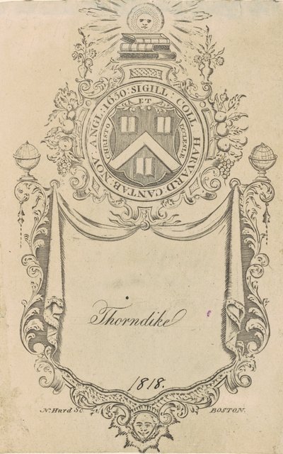 Exlibris del Colegio de Harvard con el sello Christo et Ecclesiæ de Nathaniel Hurd