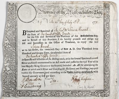 Certificado de préstamo de Nathaniel Hurd