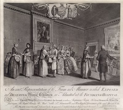 Representación exacta de la forma y manera en que los niños expuestos y abandonados son admitidos en el Hospital Foundling, 1749 de Nathaniel Parr