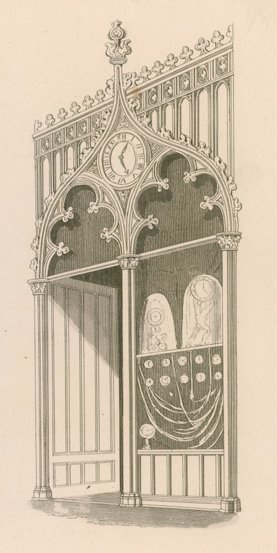 Diseño de fachada de tienda en estilo gótico decorado o florido de Nathaniel Whittock
