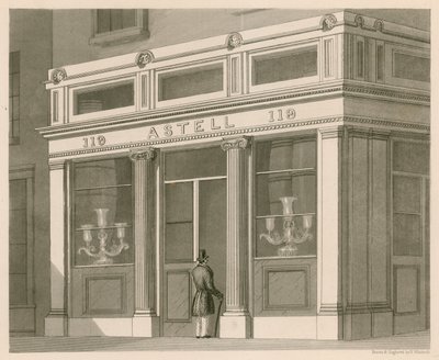 Fachada de tienda para Astell, Bodega de Vinos y Licores, Grafton Street, Tottenham Court Road de Nathaniel Whittock