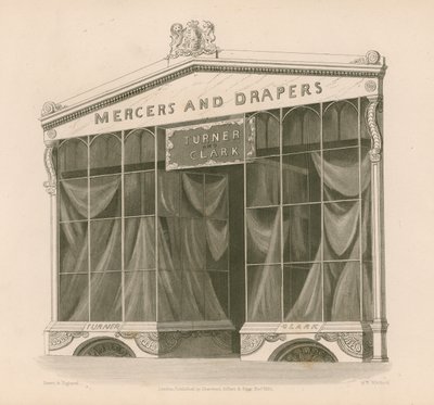 Fachada de la tienda de Messrs Turner y Clark, Merceros y Draperos, Coventry Street, Londres de Nathaniel Whittock
