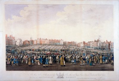 Mercado de Smithfield, West Smithfield, Ciudad de Londres, c.1825 de Nathaniel Whittock