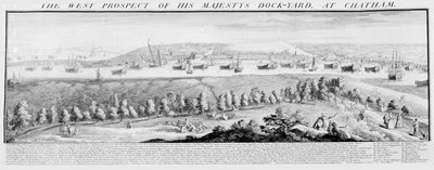 La perspectiva oeste del astillero de Su Majestad en Chatham, 1738 de Nathaniel and Samuel Buck