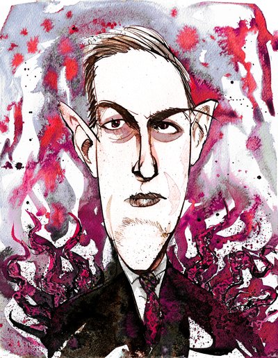 Escritor estadounidense de horror y ciencia ficción Howard Phillips Lovecraft (1890-1937); caricatura de Neale Osborne