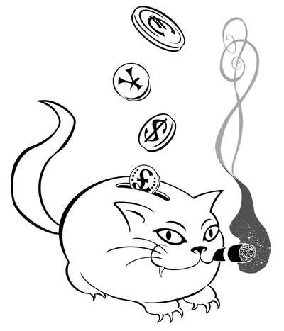 Gato gordo alcancía - ilustración alegórica de la crisis financiera de Neale Osborne
