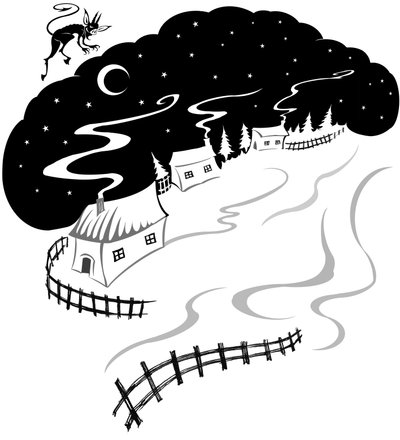Snowswept Village, 2022 (tinta y digital) de Neale Osborne