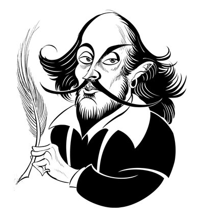 William Shakespeare - caricatura en blanco y negro de Neale Osborne
