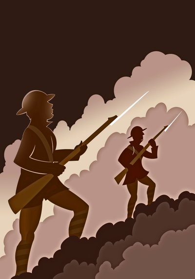 Soldados de la Primera Guerra Mundial con bayonetas - saliendo de las trincheras de Neale Osborne
