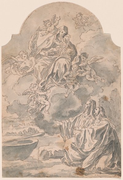 La Virgen y el Niño apareciendo a dos monjas de Neapolitan 17th Century