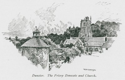 Dunster, palomar e iglesia del priorato (litografía) de Nelly Erichsen