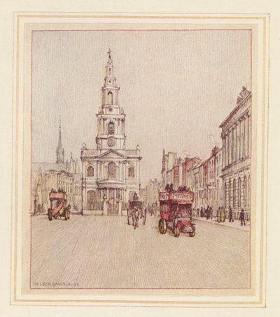 St Mary-le-Strand (litografía en color) de Nelson Dawson